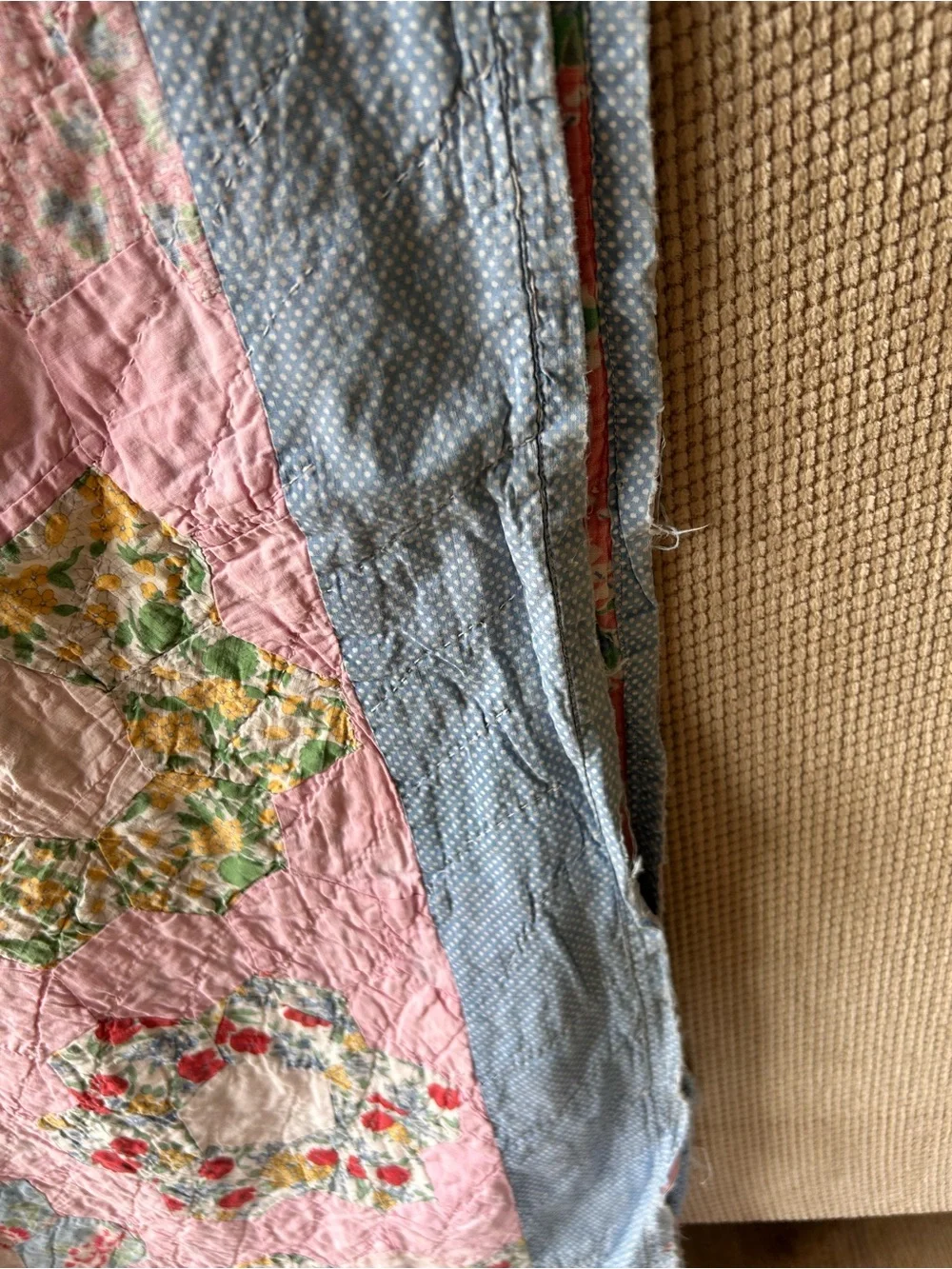 Vintage Handmade Grandmother’s Flower Garden Quilt